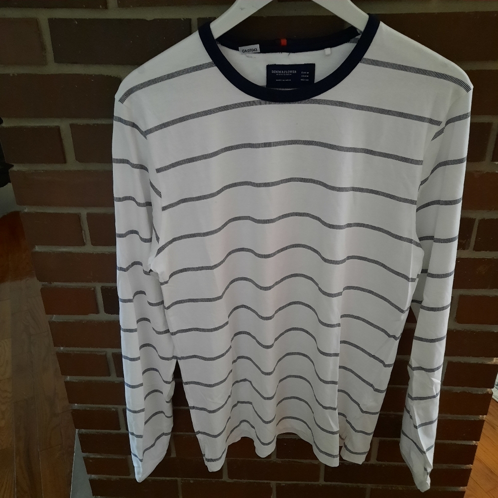 DENIM & FLOWER "Ricky Singh" designs Long Sleeve Striped TEE Size M